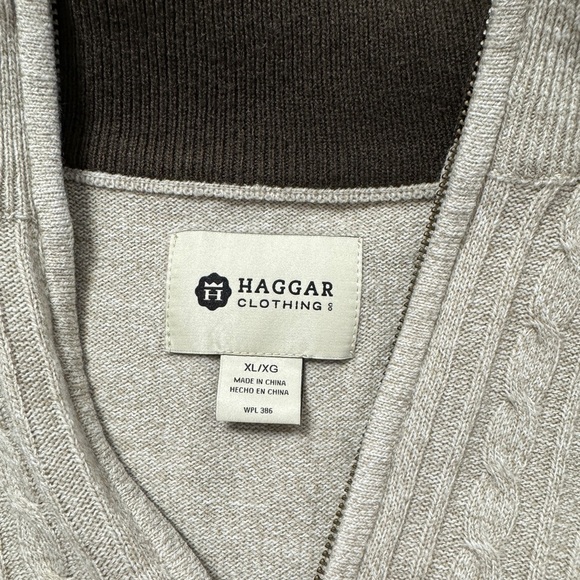 Haggar Clothing Men’s Beige Pullover 1/4 Zip‎ Mock Neck Tight Cable Knit XL - Picture 4 of 10